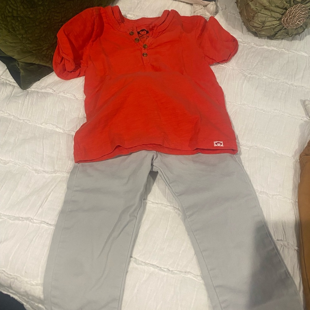 Red Top and Gray Pants Set
